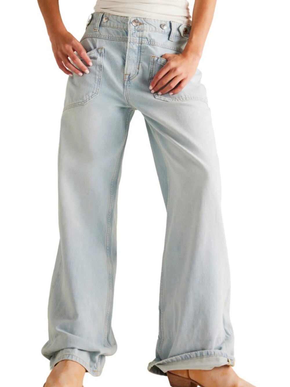 Free People We the Free Palmer Cuffed Baggy Jeans in Denim Blue